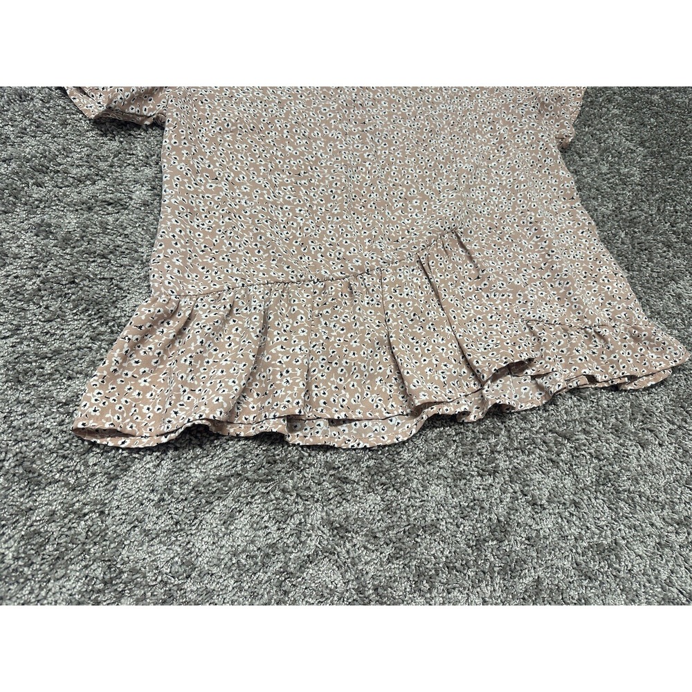 Copper Key Women Top Size XL Floral Spring Short Sleeve Cottage Blouse Ruffle - Picture 3 of 7